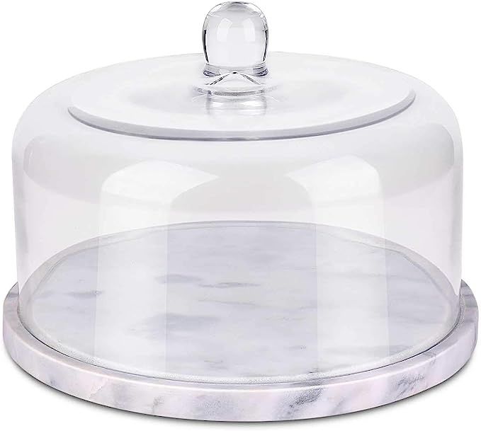Flexzion Marble Cake Stand Base w/ Roomy Glass Cover Dome, Multifunctional Serving Platter, Cutti... | Amazon (US)