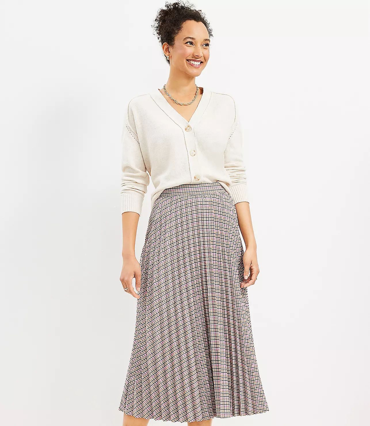 Plaid Pleated Midi Skirt | LOFT