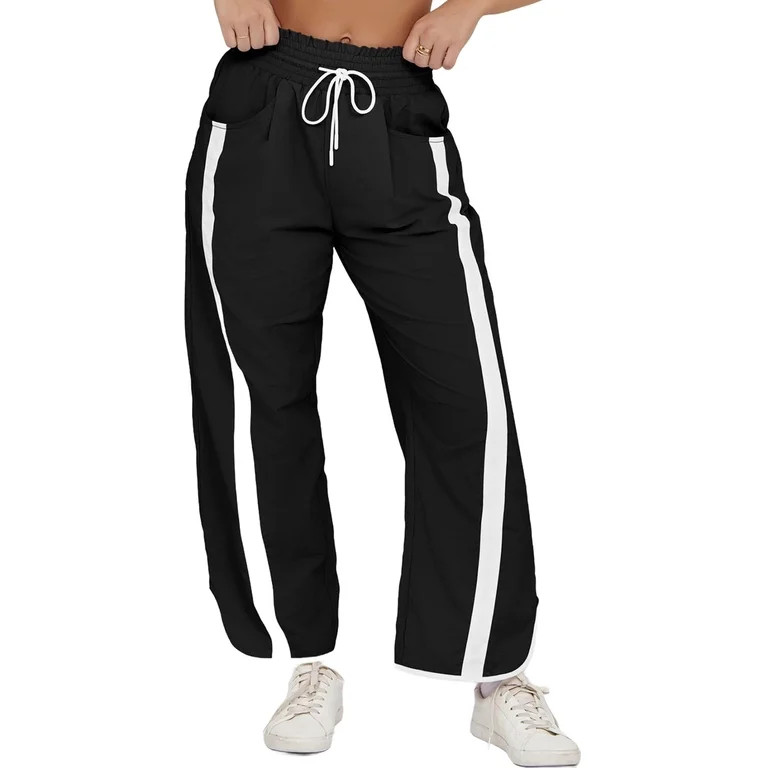 Women's Baggy Wide Leg Pants Casual Drawstring Elastic Waisted Contrast Color Workout Y2K Track P... | Walmart (US)
