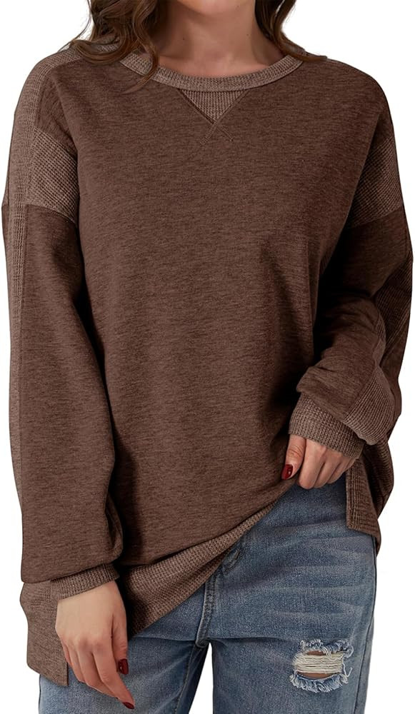 Dokotoo Oversized Sweatshirt for Women Casual Crewneck Long Sleeve Waffle Splicing Solid Pullover... | Amazon (US)