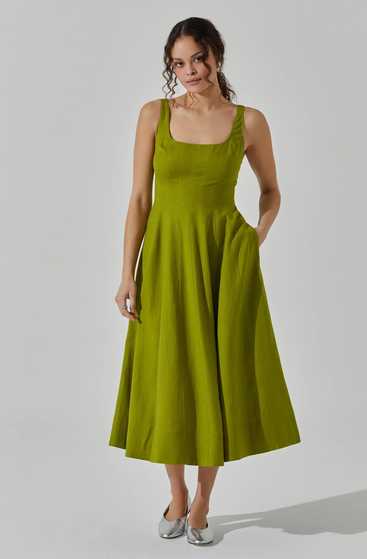 Linen Square Neck Midi Dress | ASTR The Label (US)