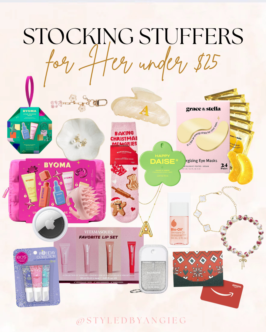 Stocking stuffers for her under $25! Amazon stocking stuffers, beauty gifts, lip balm sets, gold jewelry, monogrammed hair clips, energizing eye masks, Amazon gift card, skincare gifts, hair accessories, gifts under 25, beauty stocking stuffers, affordable gifts for her 

 #LTKGiftGuide #LTKHoliday #LTKSeasonal