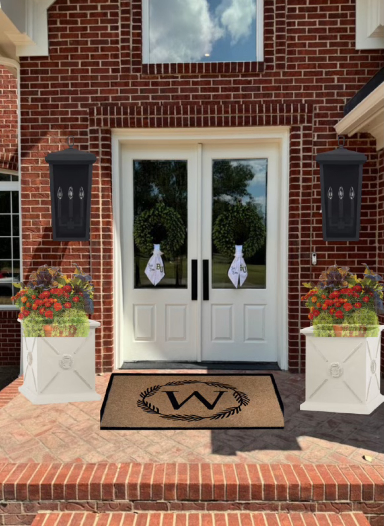 All of these items are currently on sale! 

front porch decor, home inspo, outdoor decor, large welcome mat, large planters, door hanging wreaths, large outdoor wall lights, outdoor sconces, home decor, sale 

#LTKHome #LTKStyleTip #LTKSaleAlert