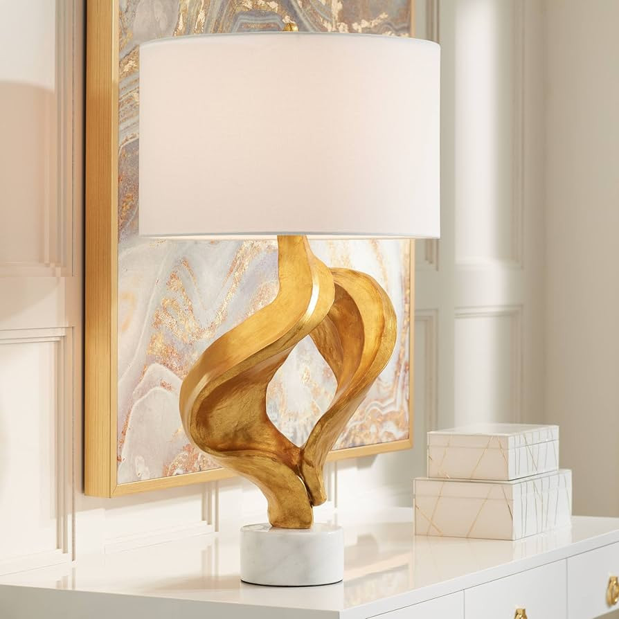 Possini Euro Design Hera Modern Glam Luxury Table Lamp Decor 31" Tall Sculptural Gold Leaf White ... | Amazon (US)