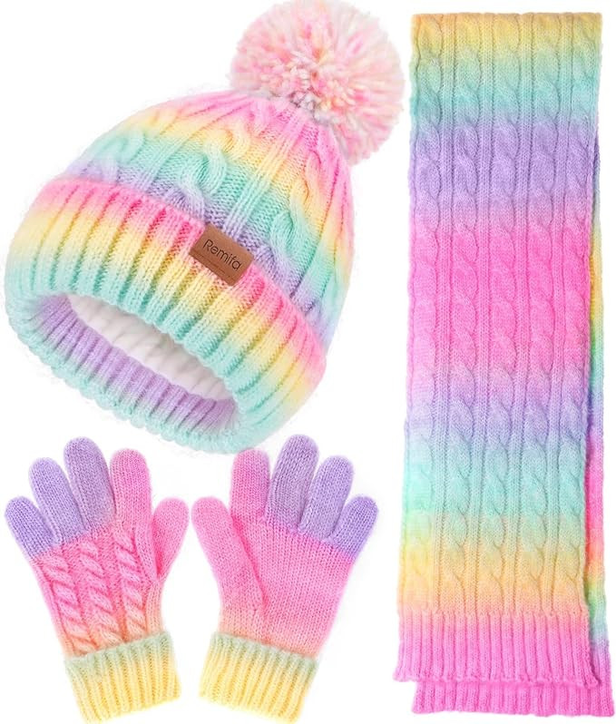 Remifa Kids Winter Hat Scarf Gloves Set, Girls Boys Toddler 8% Wool Warm Fleece Beanie Knit Neck ... | Amazon (US)