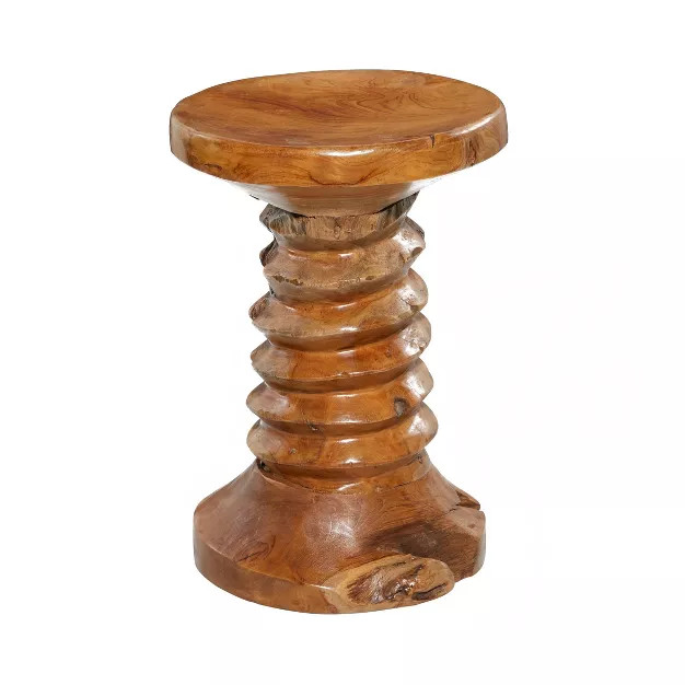 Rustic Carved Teak Wood Stool Brown - Olivia & May | Target