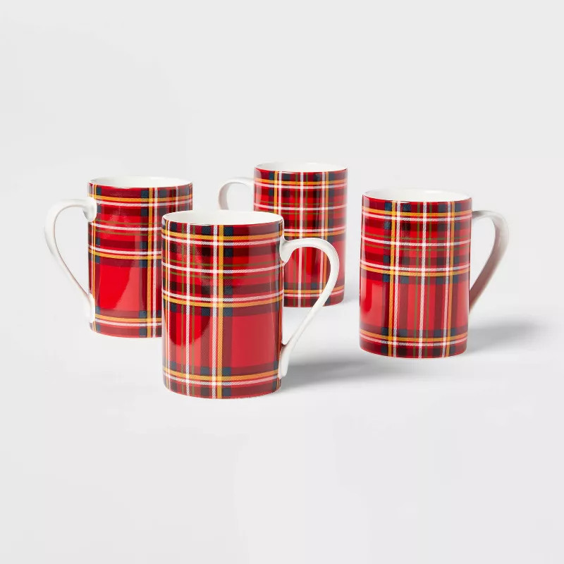 10oz 4pk Porcelain Plaid Mugs - Threshold™ | Target