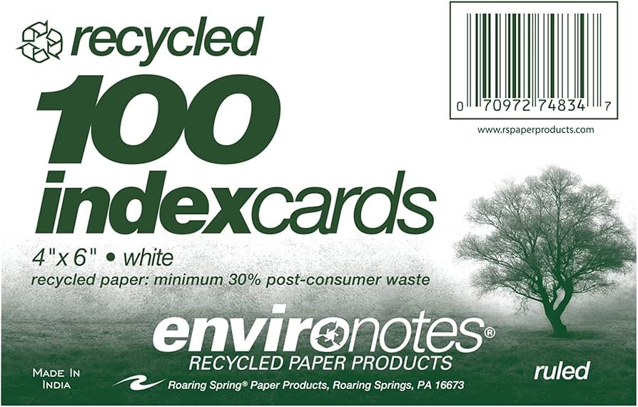 Roaring Spring Recycled Index Cards 4"x6", 100 Count, Smooth 100# White Recycled Index Paper, Rul... | Amazon (US)