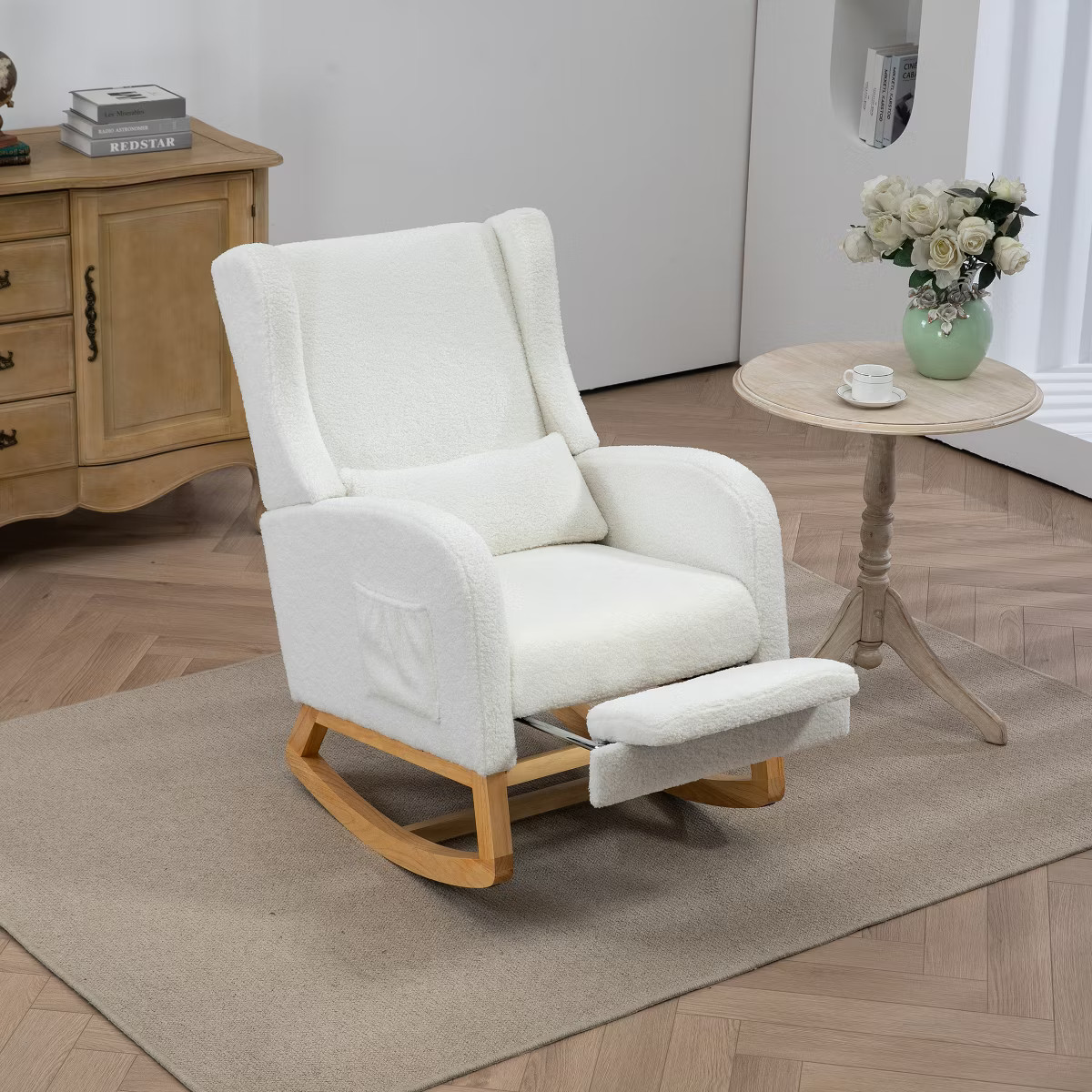 25.4"W Mid-Century Upholstered Rocking Chair with Retractable Footrest and Side Pocket for Nurser... | Target