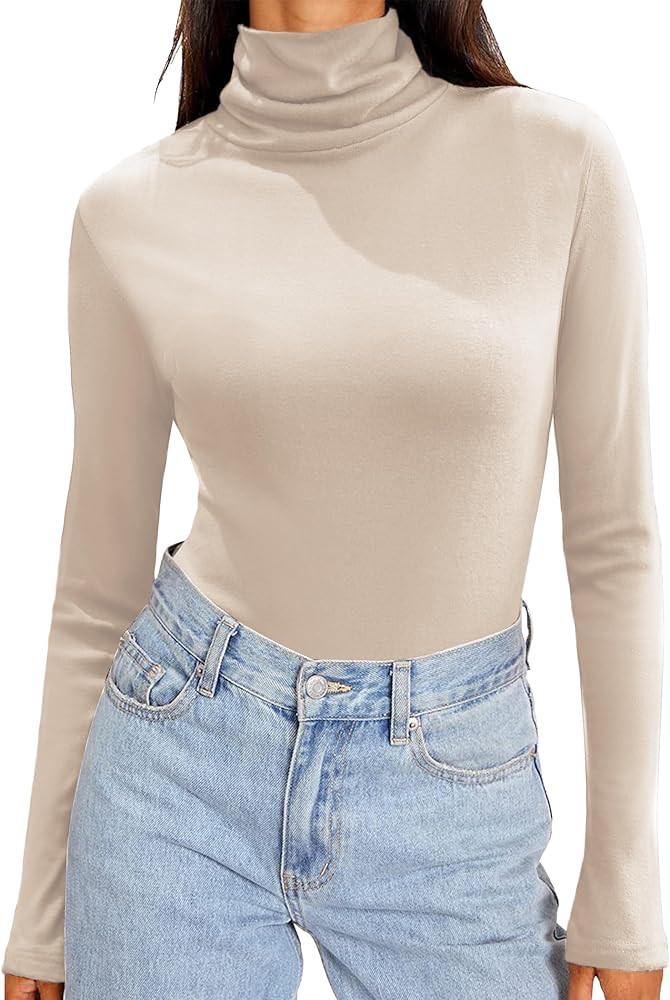 Zeagoo Womens Turtleneck Long Sleeve Shirts Soft Thermal Underwear Fall Fashion 2024 Tight Basic ... | Amazon (US)