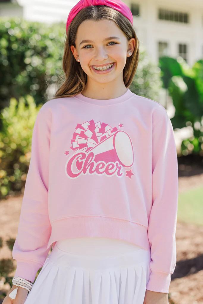 Girls: Cheer Girl Light Pink Graphic Sweatshirt | The Mint Julep Boutique