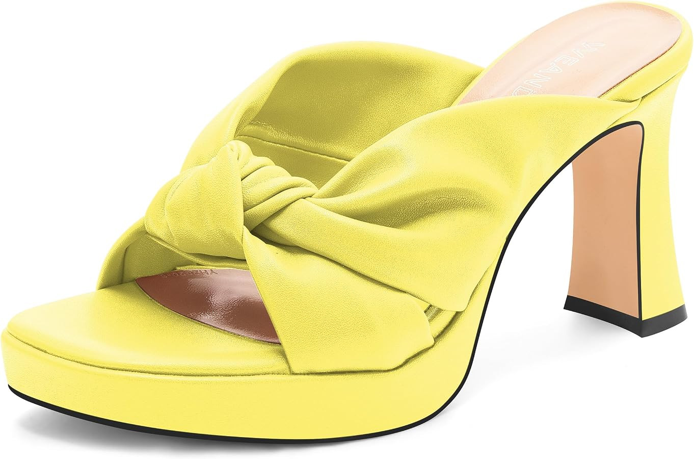 Women's Knotted Platform Heeled Mules, 3.3 Inch Chunky Block Heel Sandals, Square Open Toe Slip-O... | Amazon (US)