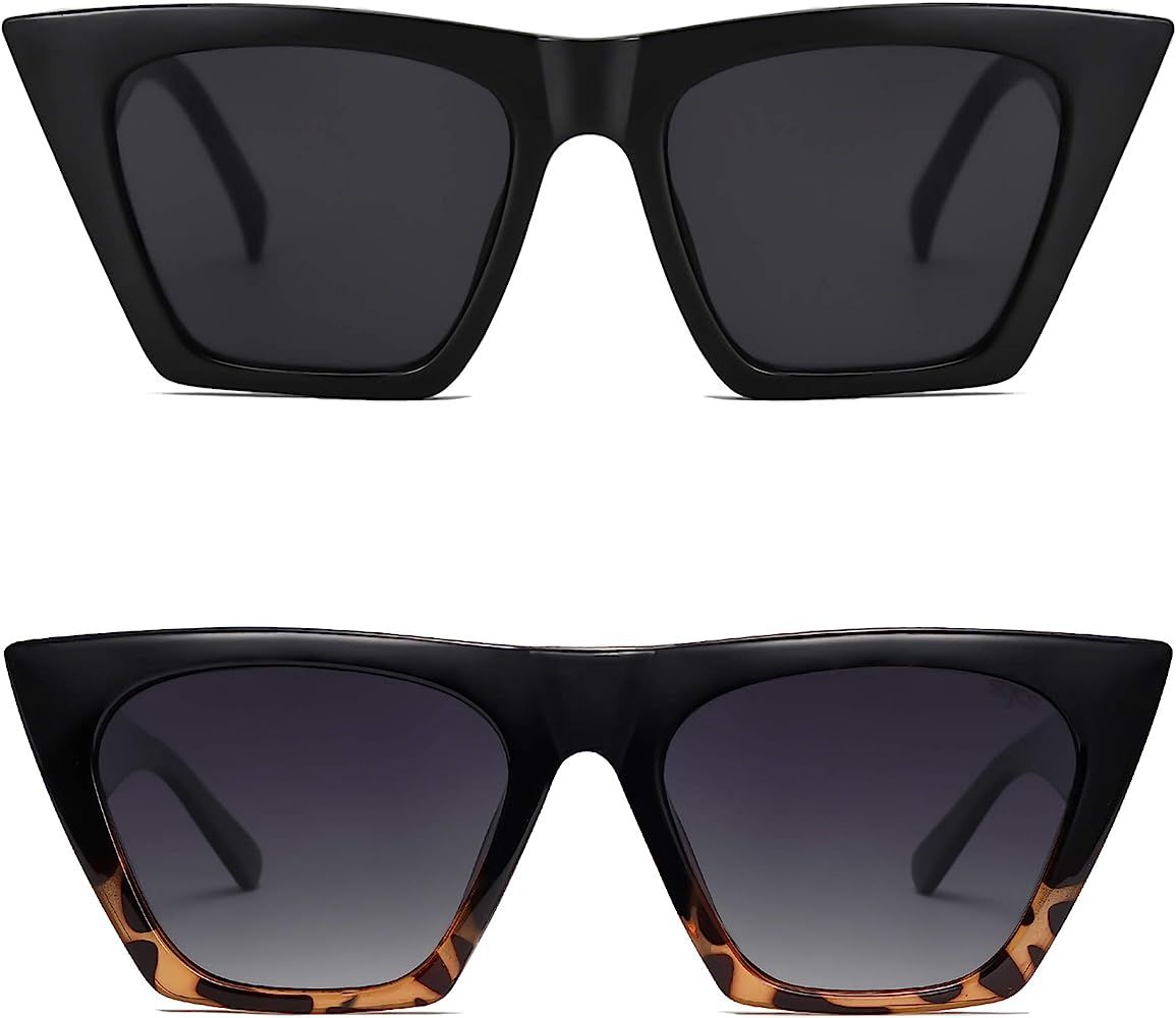 Amazon.com: SOJOS 2 Pack Oversized Square Cateye Polarized Sunglasses Big Trendy Style Sunnies SJ... | Amazon (US)