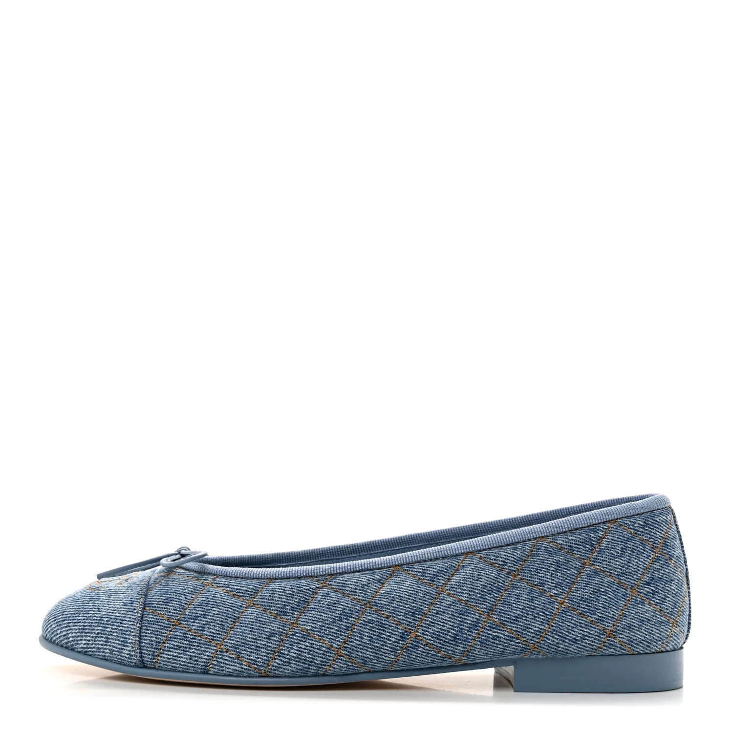 Chanel Denim Quilted CC Cap Toe Ballerina Flats 37.5 Light Blue 1964653 | FASHIONPHILE (US)