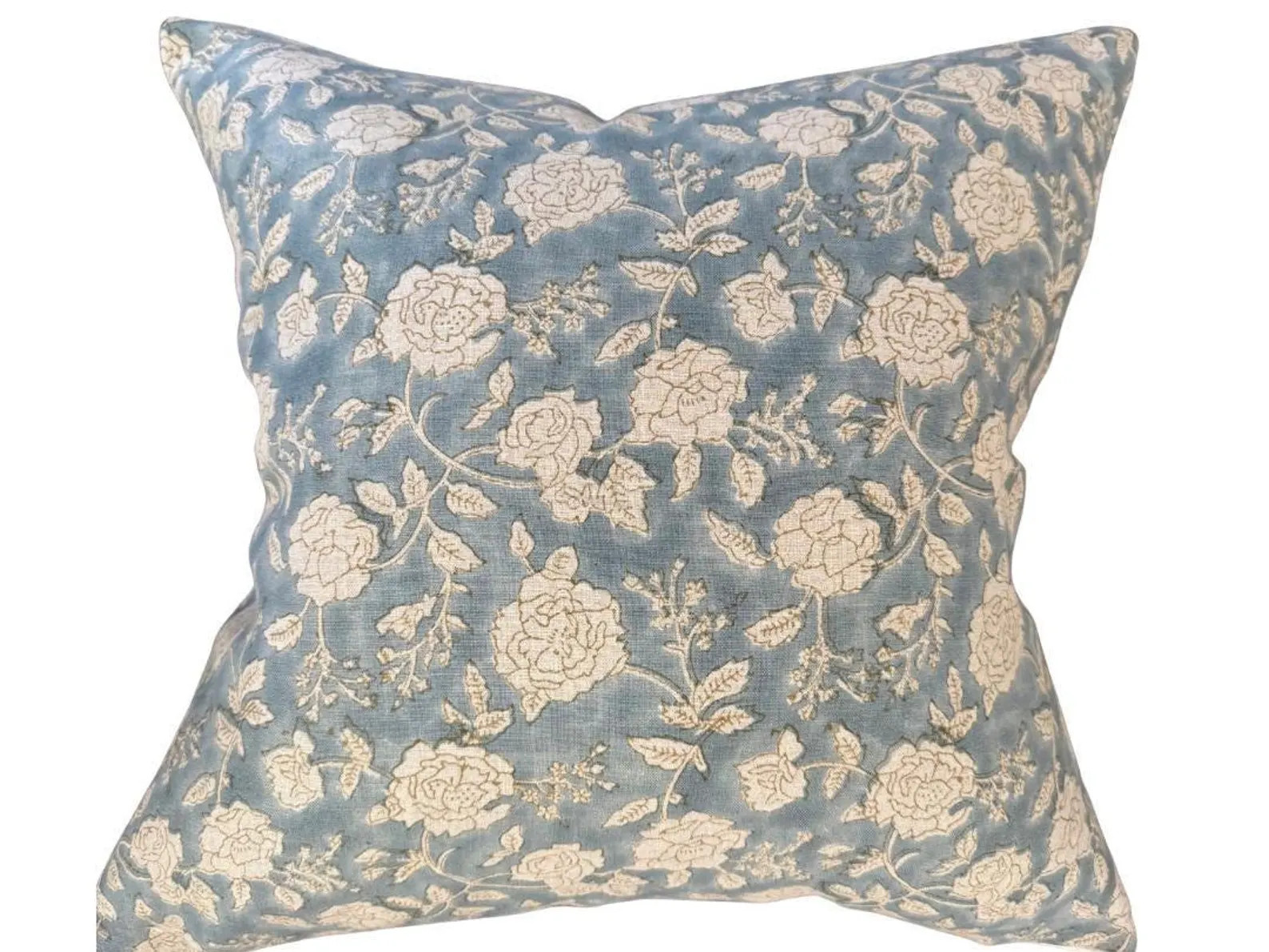 EDITH || Soft blue linen background and large off white flower handblock pillow cover | Etsy (Global)