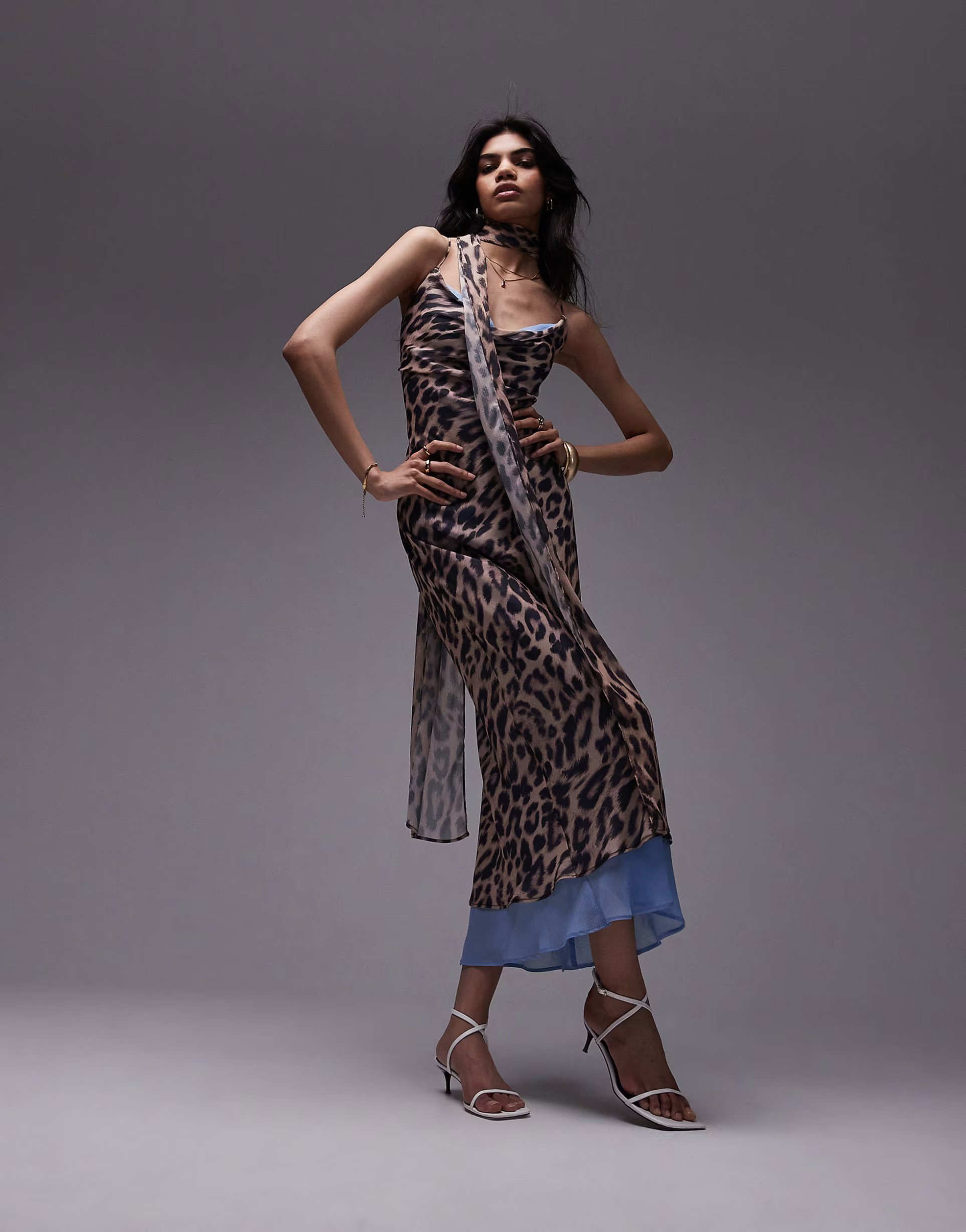 Topshop chiffon cowl slip dress in leopard with blue print chiffon with scarf  | ASOS | ASOS (Global)