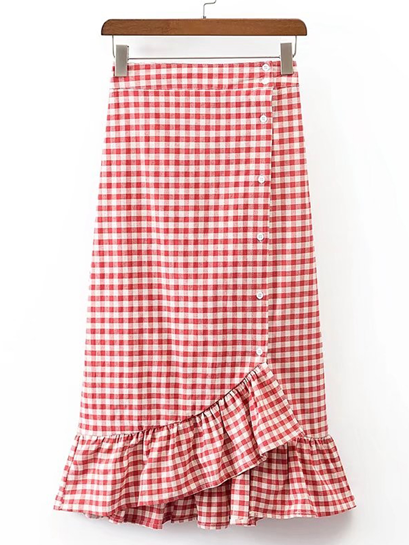 Gingham Ruffle Layered Fishtail Skirt | SHEIN