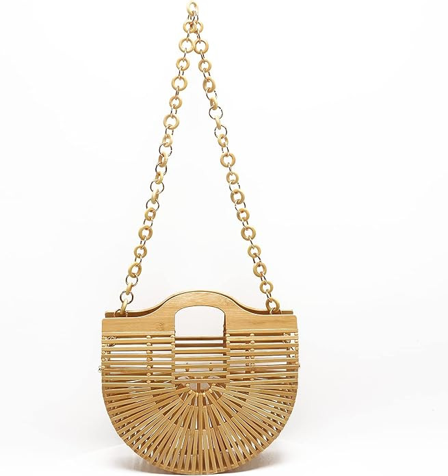 Miuco Bamboo Tote Bags Top Handle Handmade Handbags Beach Purses With Chain | Amazon (US)