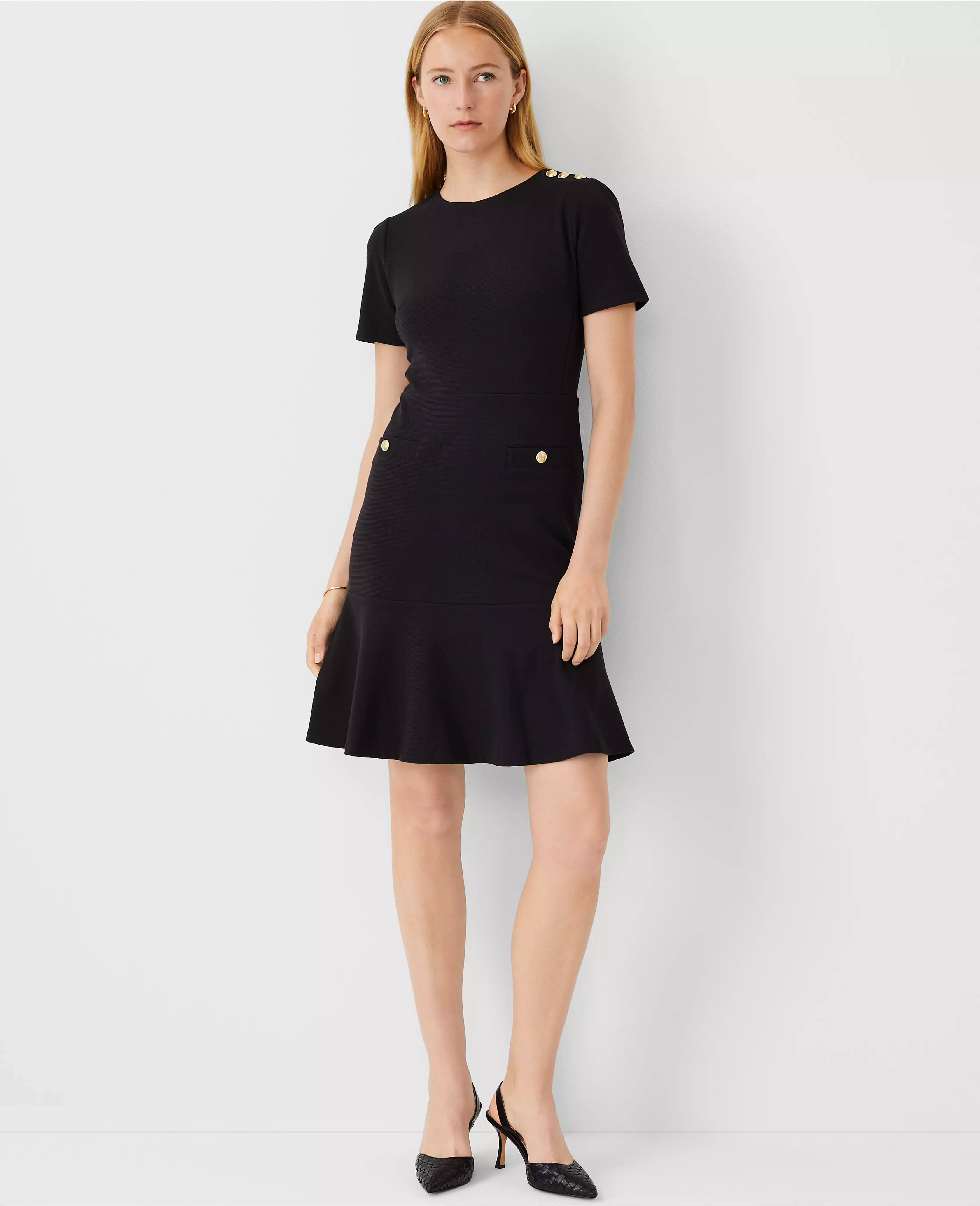 Shoulder Button Flare Dress | Ann Taylor (US)