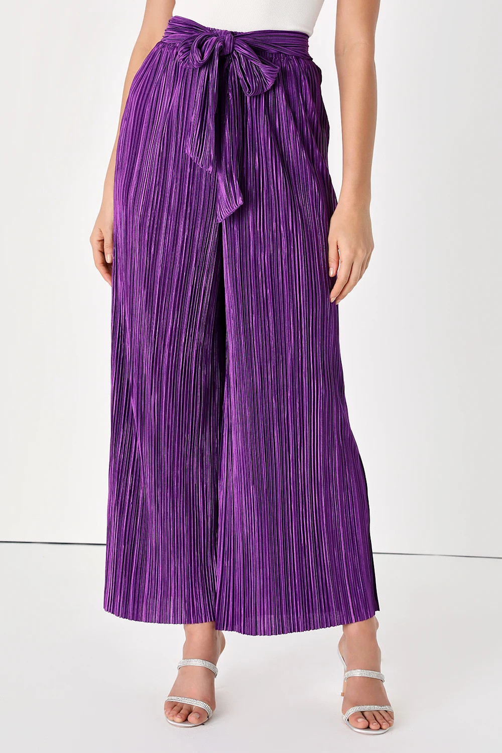 Sights Set on Style Purple Satin Plisse Wide-Leg Tie-Front Pants | Lulus (US)