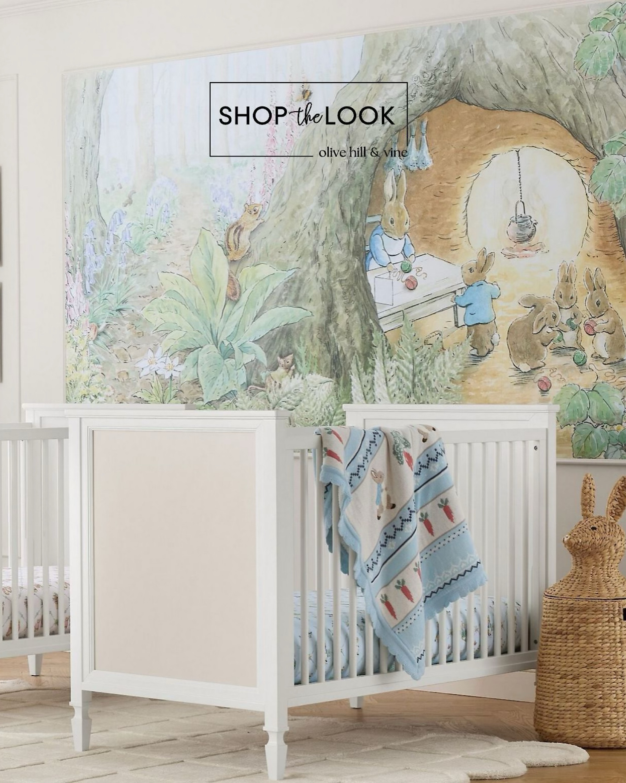 Step into a storybook haven with this Peter Rabbit nursery. From the scalloped rug to the lattice-patterned crib sheet, every detail whispers charm. The highlight? A stunning mural of Peter's burrow, paired with a garden-inspired baby blanket and bunny hamper. 

#LTKBump #LTKHome #LTKBaby