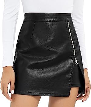 Aiphamy Faux Leather Mini Skirt High Waisted Bodycon A Line Pencil Short Skirt with Zipper for Wo... | Amazon (US)