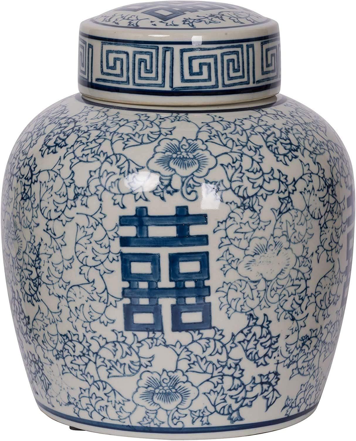A&B Home Blue and White Ceramic Ginger Jar with Lid Ancient Chinese Oriental Style Multi Purpose | Amazon (US)