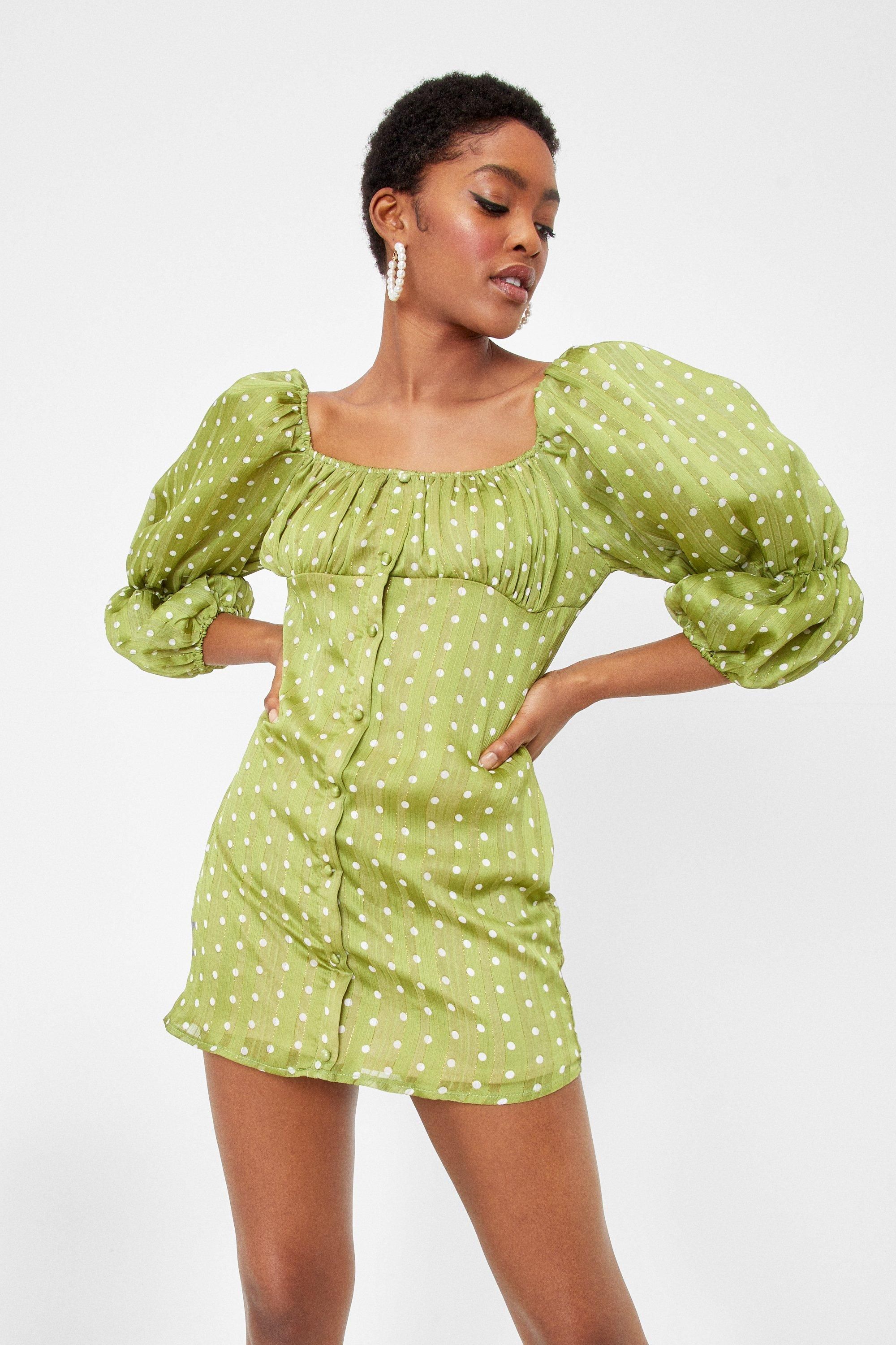 Polka Dot Exaggerated Puff Sleeve Dress | Nasty Gal (US)