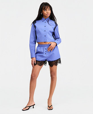 Women's Lace-Hem Pull-On Shorts, Macy's Exclusive | Macy's