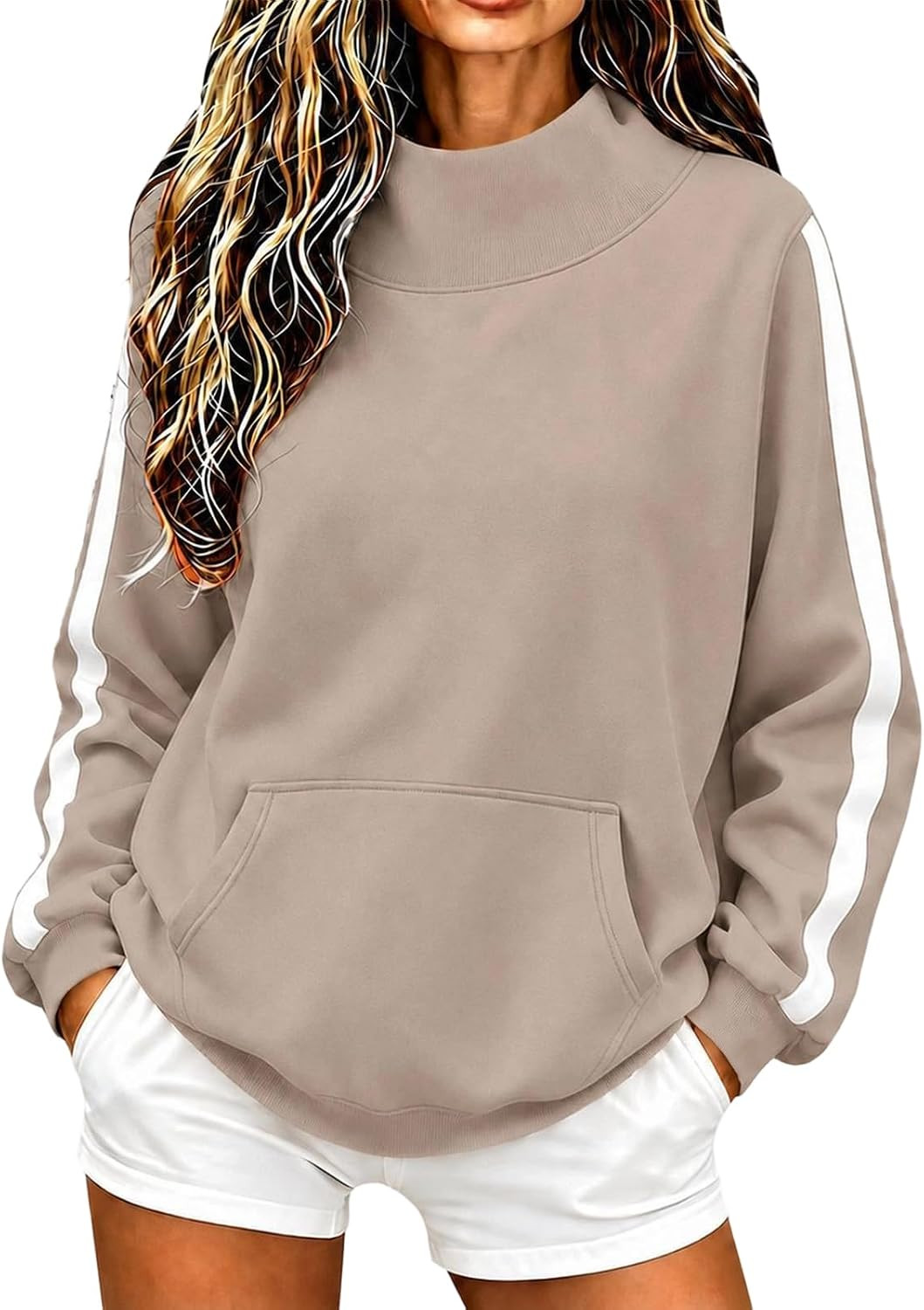 Womens Mock Neck Sweatshirt Striped Sleeve Pullover Top | Amazon (US)