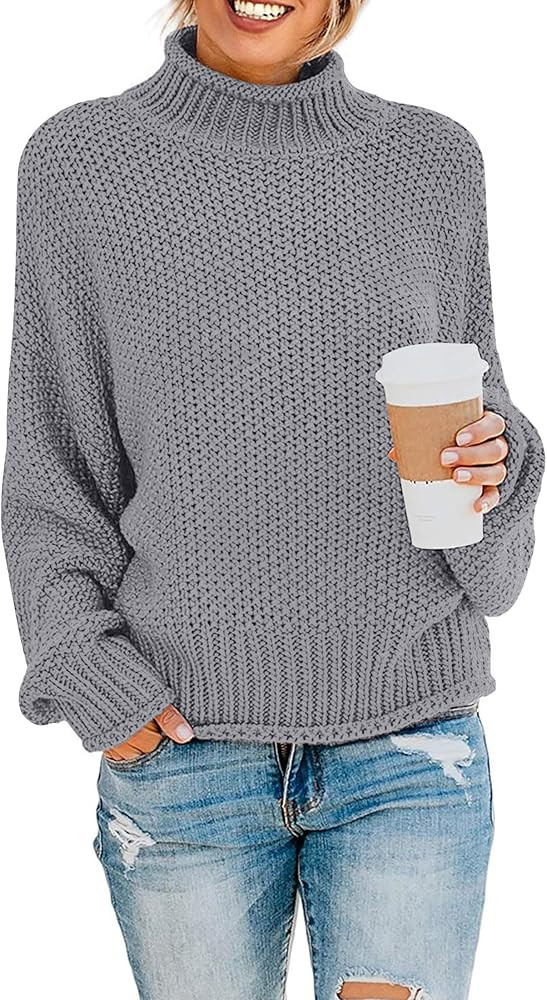 ZESICA Women's 2023 Turtleneck Batwing Sleeve Loose Oversized Chunky Knitted Pullover Sweater Jum... | Amazon (US)