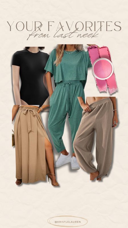 •Bodysuit: true to size (I wear L)
•Green set: true to size (I wear L)
•size UP in both of the pants (I wear XL)
•baked blush: shade VIP pink, 15% code is NATALIE

#LTKFindsUnder100 #LTKMidsize #LTKFindsUnder50