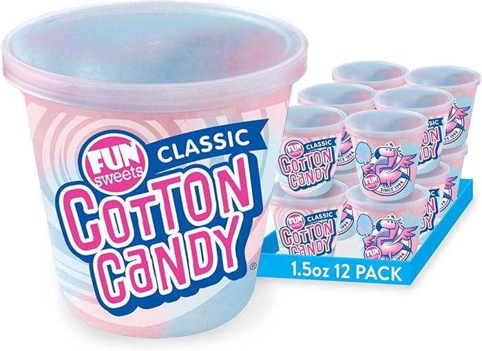 Fun Sweets Cotton Candy 12-Pack - Blue Raspberry and Cherry Swirl 1.5 oz Tub Resealable - Individ... | Amazon (US)