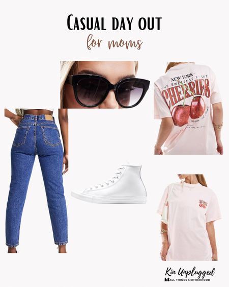 Stay effortlessly chic with this casual look perfect for running errands or a casual outing.

	•	Top: ASOS Design Relaxed T-Shirt
	•	Bottoms: Nobody’s Child High-Waisted Mom Jeans
	•	Shoes: ASOS Design White Sneakers
	•	Accessories: ASOS Oversized Sunglasses

#CasualStyle #EffortlessChic #MomLife #ASOSFinds #ltkmoms

#LTKfamily