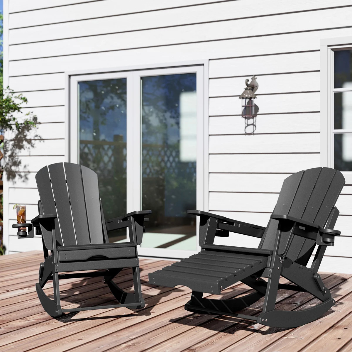 Collene 38.19" H HDPE Folding Adirondack Rocking Chair with Retractable Ottoman (Set of 2) | Wayfair North America
