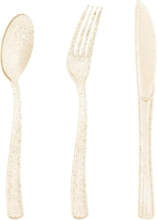 Goodluck 150PCS Gold Glitter Plastic Silverware, Glitter Utensil Disposable, Plastic Cutlery Set ... | Amazon (US)