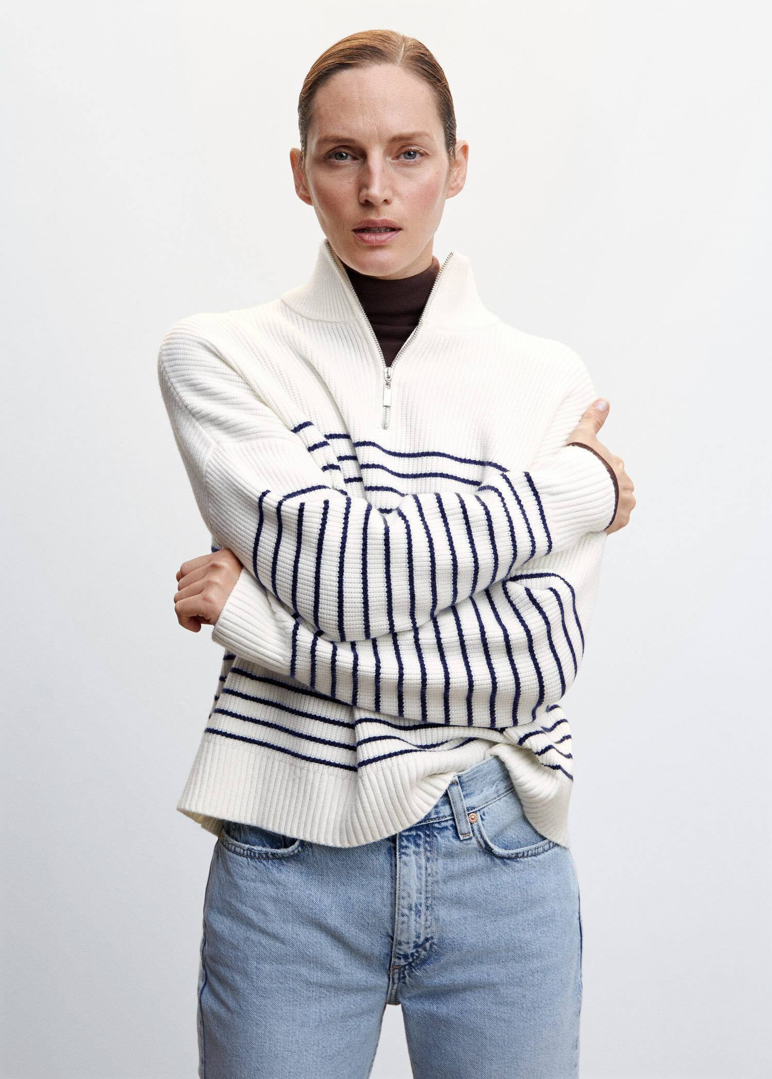 Striped sweater with zipper | MANGO (US)