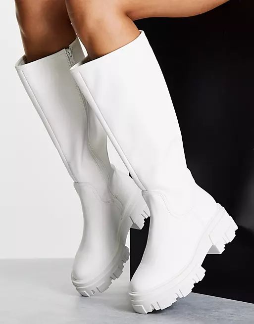 ASOS DESIGN Carla chunky flat boots in white | ASOS | ASOS (Global)