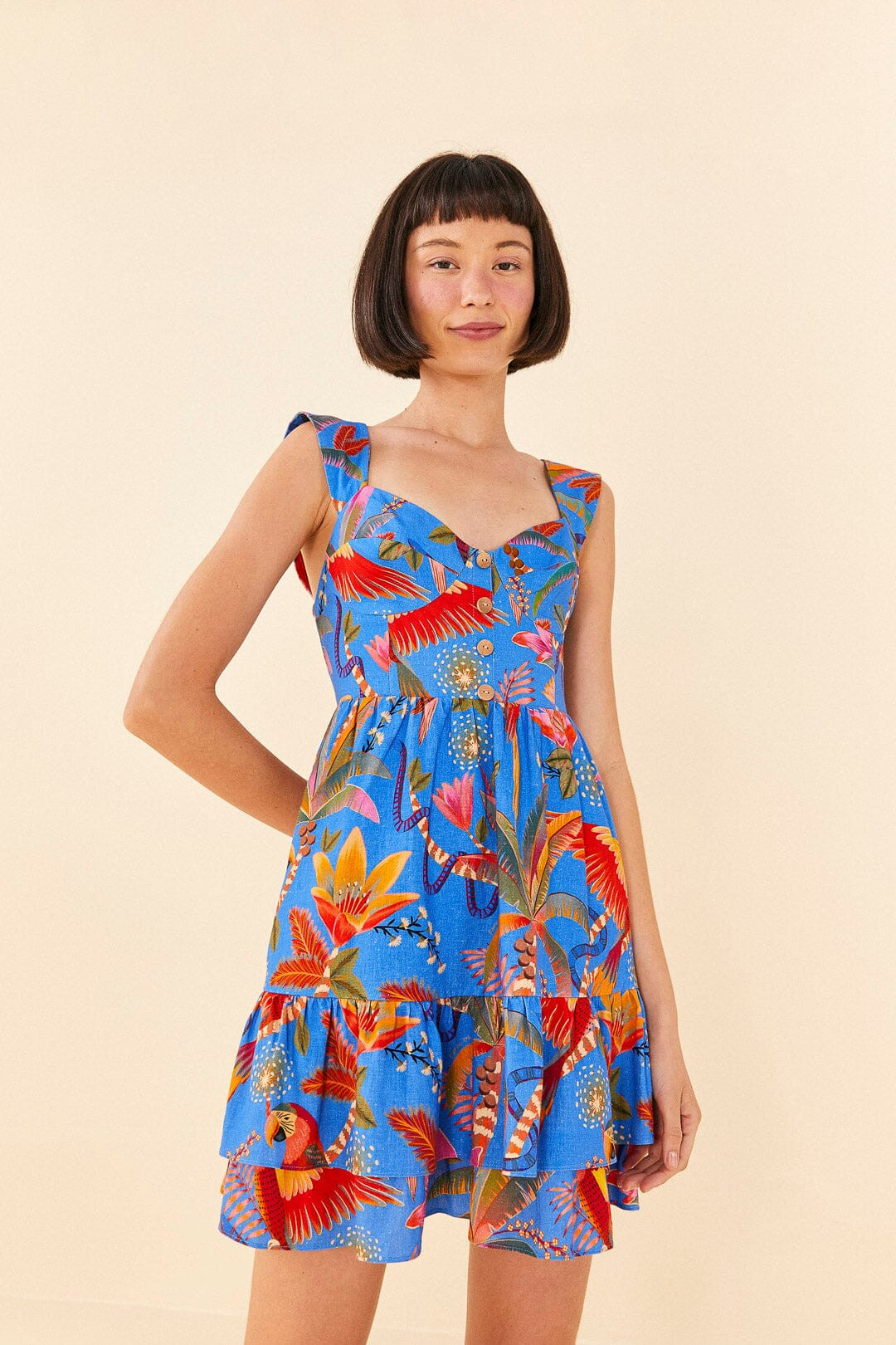 Blue Macaw Party Mini Dress | FarmRio (US)