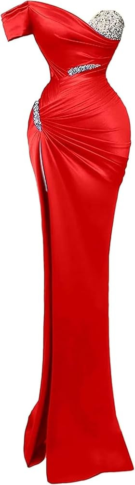 Mermaid Prom Dress One Shoulder Satin Dresses for Women Strapless Formal Evening Gowns | Amazon (US)