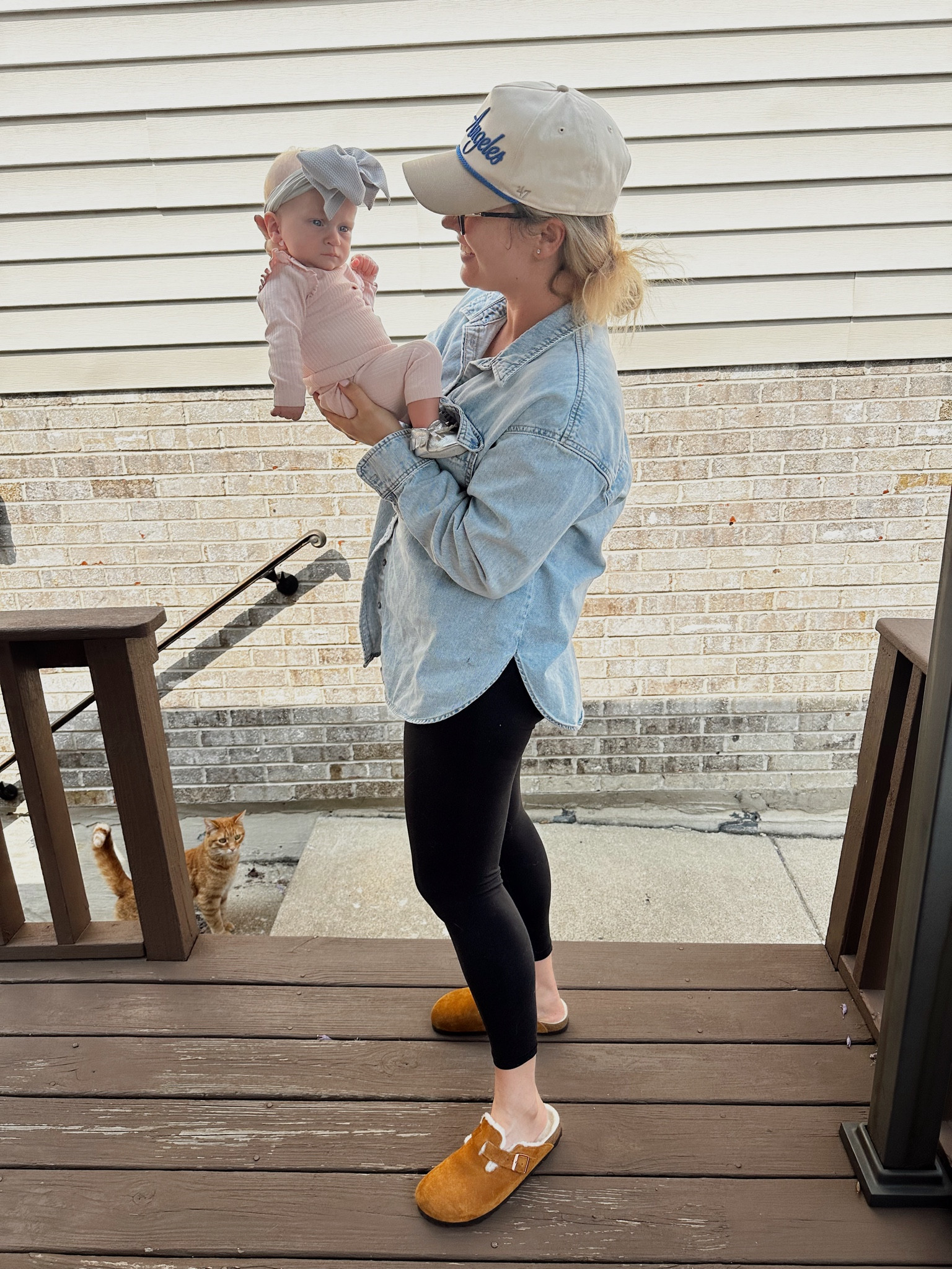 Mine and My baby girls fall outfits / it’s feeling cooler here today perfect time to bust out some early fall outfits. Her set is under $15 and her bow and shoes are amazon finds. My leggings are the best most comfy and on sale! Linked my birks and oversized denim shirt and sunglasses too! #falloutfit #babygirl #casualstyle 

#LTKBaby #LTKSaleAlert #LTKFindsUnder50