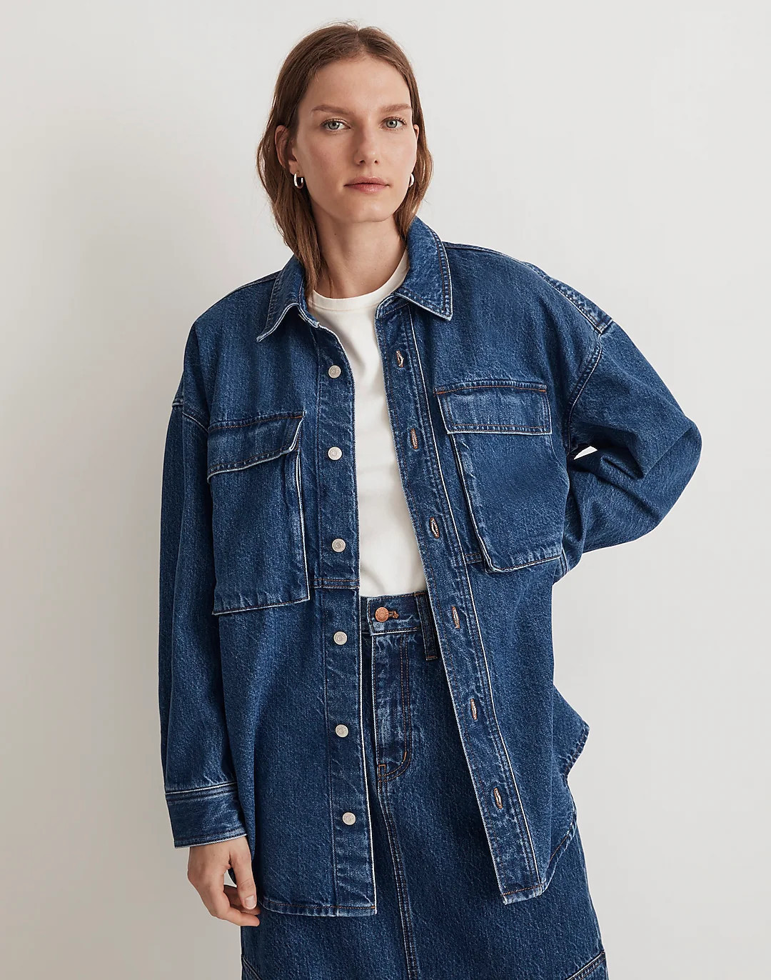 Denim Oversized Cargo Shirt Jacket in Palmerston Wash | Madewell