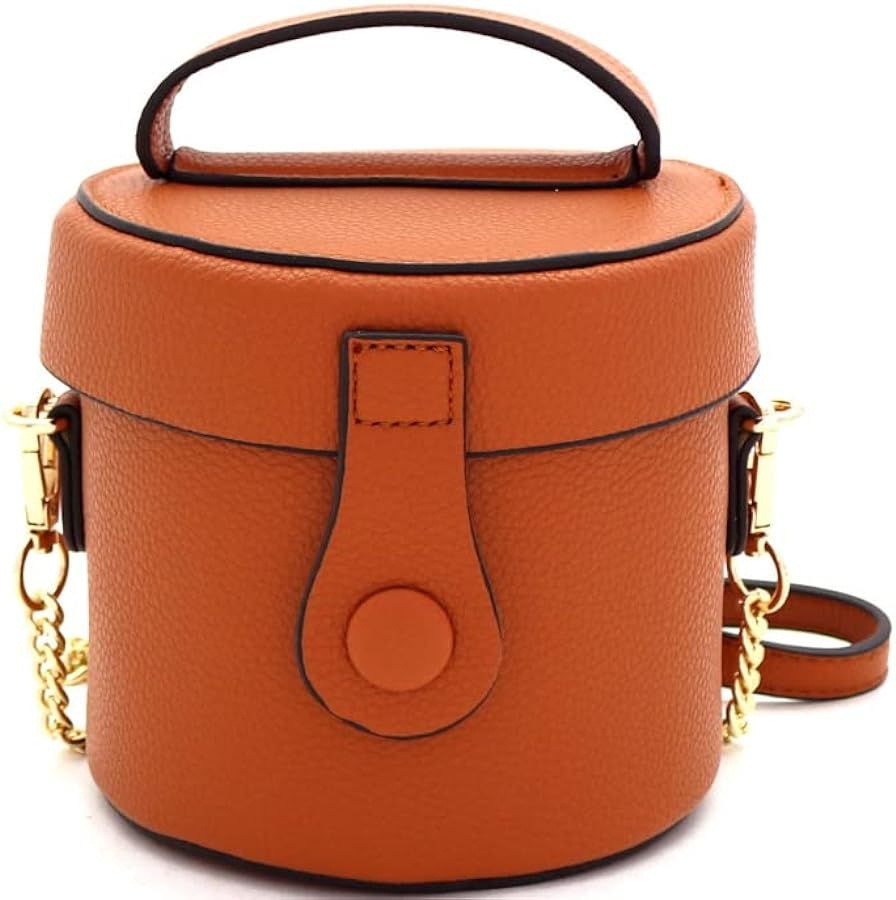 Womens Girls Faux Leather Top-Handle Small Bucket Round Satchel Purse Crossbody Bag | Amazon (US)