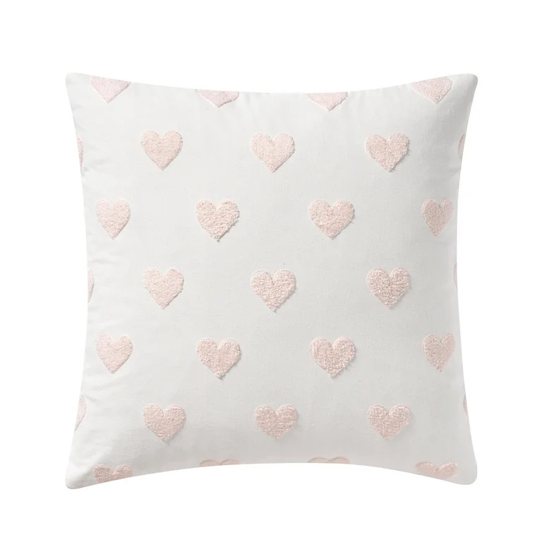 My Texas House 18" x 18" Bright White Tufted Hearts Cotton Decorative Pillow Cover | Walmart (US)