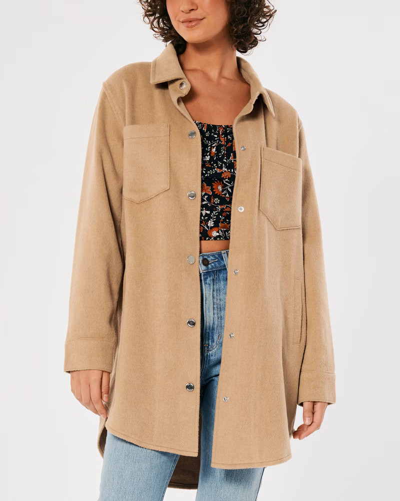 Women's Longer Length Shirt Jacket | Women's Jackets & Coats | HollisterCo.com | Hollister (US)