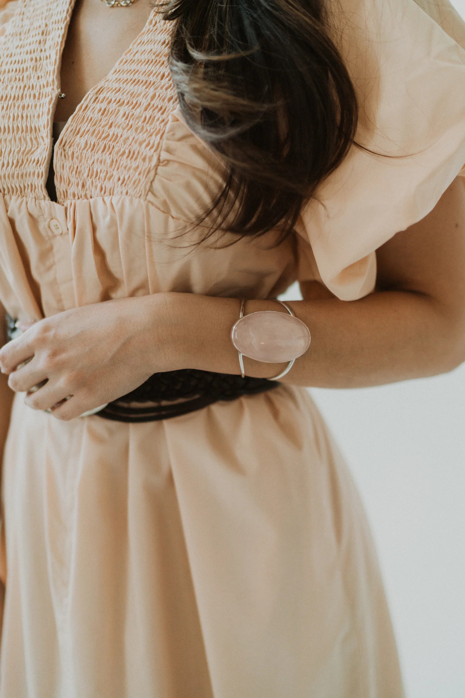 Davis Cuff | Rose Quartz | Goldie Lew Jewelry