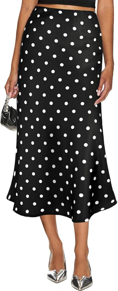 Women's Silk Satin Midi Skirt Elastic High Waisted A-Line Cheetah Print Leopard Long Skirts for W... | Amazon (US)