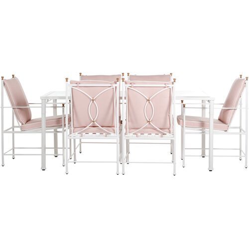 Frances 7-Pc White Dining Set, Blush Pink | One Kings Lane
