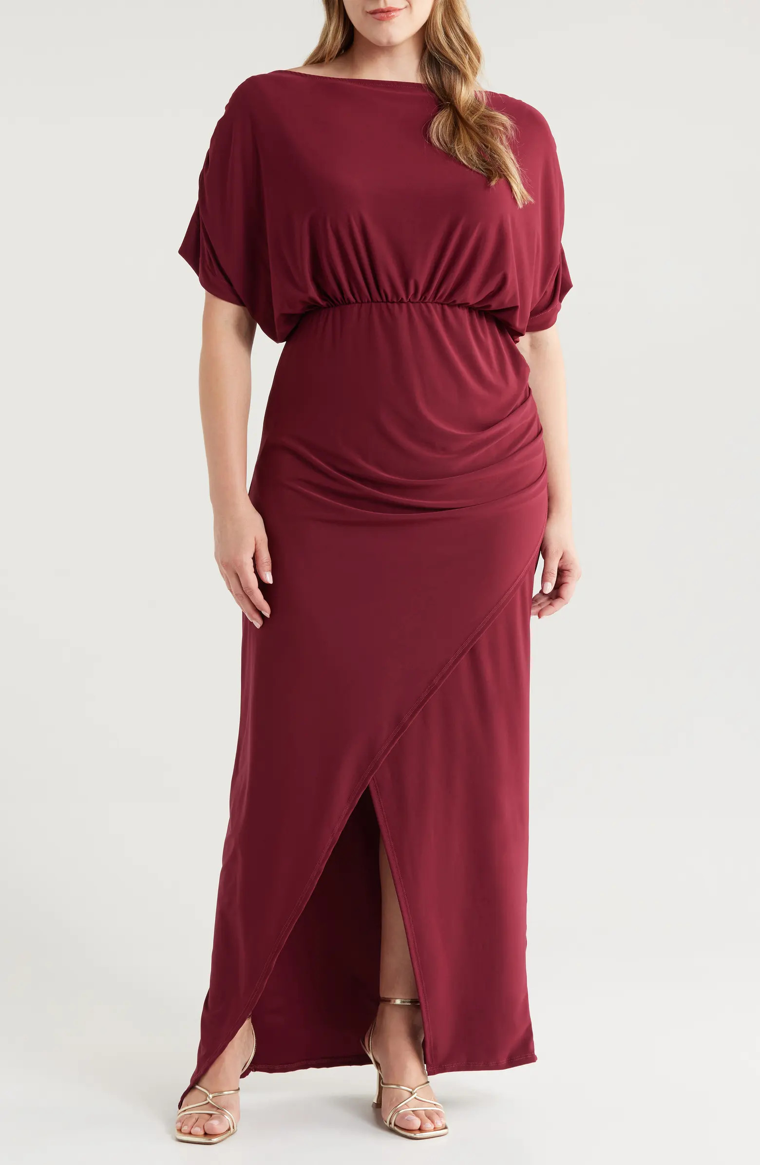 Batwing Sleeve Front Slit Jersey Dress | Nordstrom