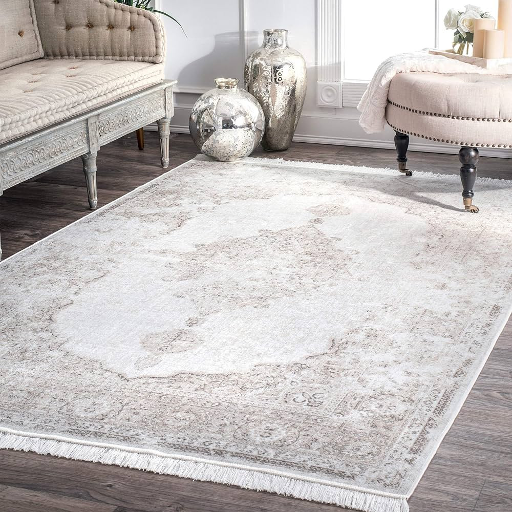 nuLOOM Cantrell Faded Transitional Fringe Area Rug, 6x9, Ivory | Amazon (US)